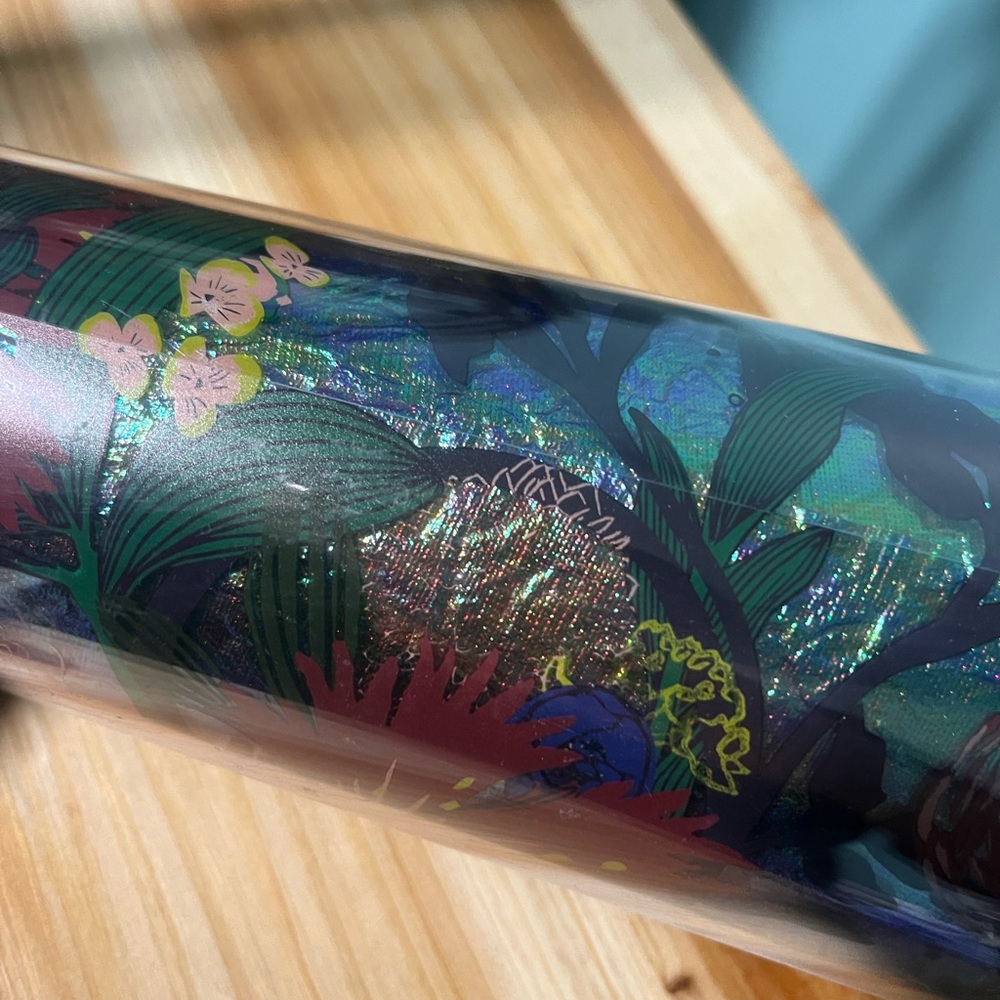 New Starbucks Iridescent Foil floral fabric Floral Tumbler and straw 24oz - Picture 3 of 5